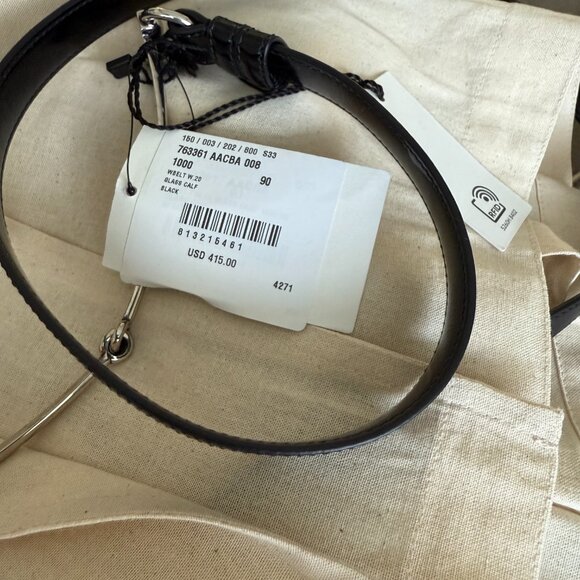 Gucci 763361 Slim Horsebit Black Patent Leather Thin Belt, 90, 95, 100 - Picture 3 of 14